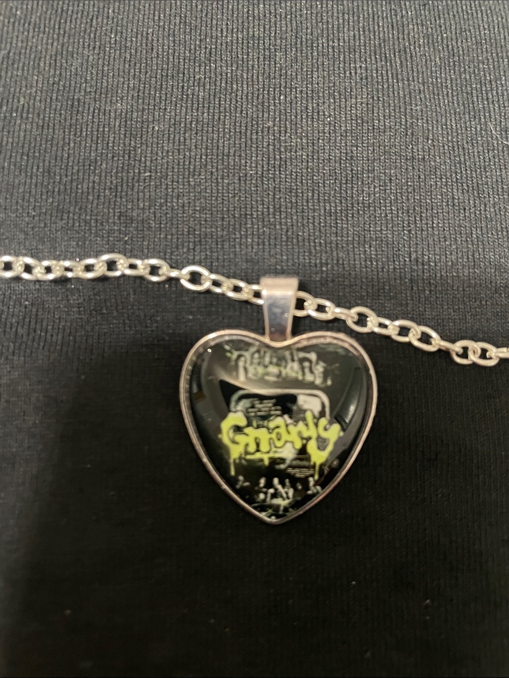 Black Heart Pendant Necklace with Neon Yellow Graphic gnarly